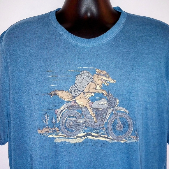 Lucky Brand Venice Burnout Men's Size XL Tee Stay Wild Wolf Motorcycle Desert - Picture 4 of 9